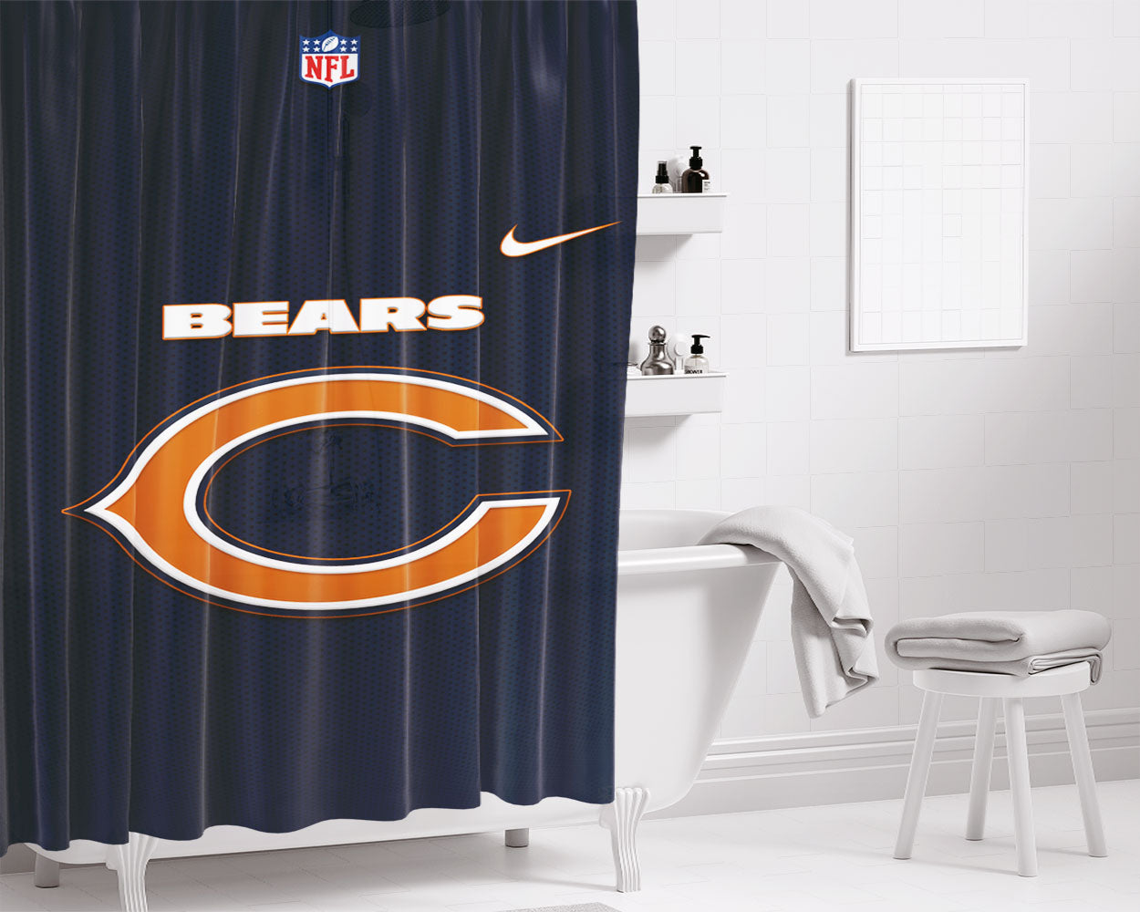Chicago Bears Nfl 3 Bathroom Shower Curtain Fabric Waterproof | 66 X 72 Inch