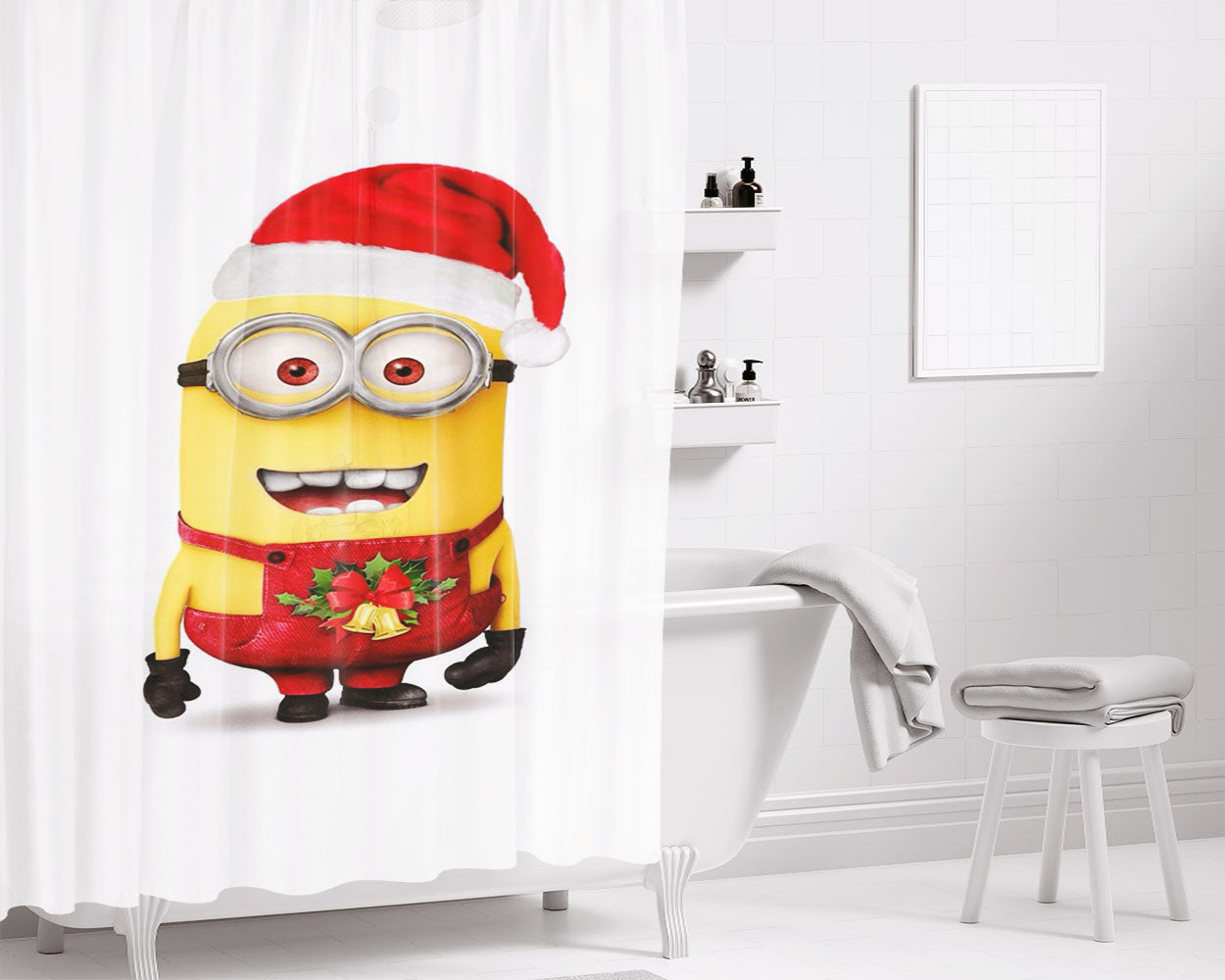 Despicable Me Minion Christmas Bathroom Shower Curtain Fabric Waterproof | 66 X 72 Inch