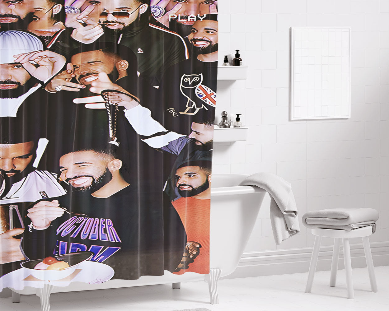 Drake Collage Bathroom Shower Curtain Fabric Waterproof | 66 X 72 Inch