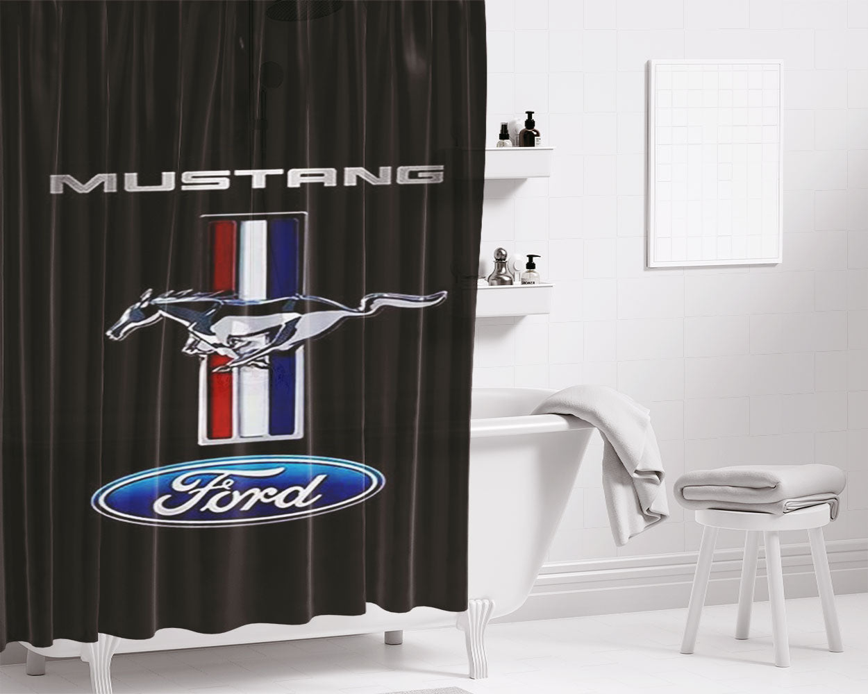 Ford Mustang Logo Bathroom Shower Curtain Fabric Waterproof | 66 X 72 Inch
