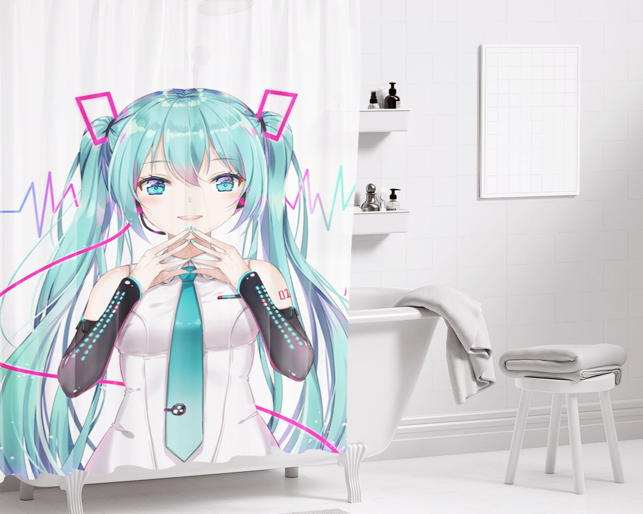 Hatsune Miku 2 Bathroom Shower Curtain Fabric Waterproof | 66 X 72 Inch