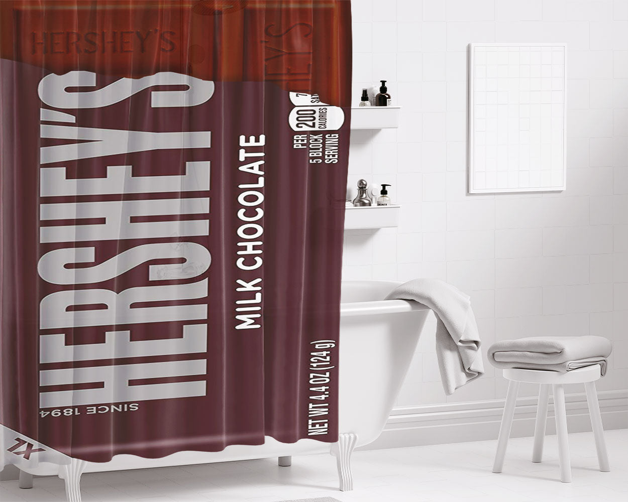 Hershey Milk Chocolate Candy Bar Xl Bathroom Shower Curtain Fabric Waterproof | 66 X 72 Inch