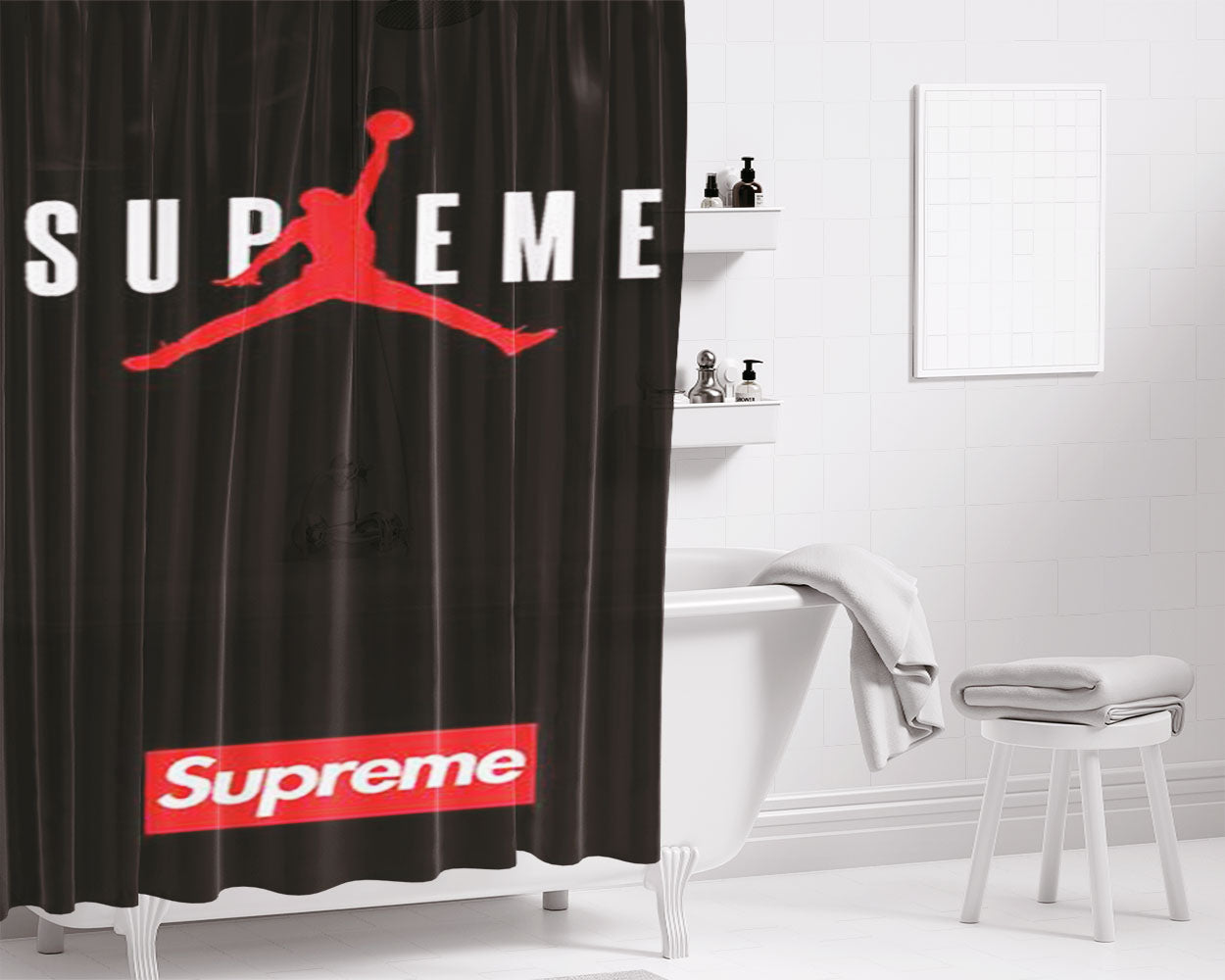 Jordan Supreme Black Bathroom Shower Curtain Fabric Waterproof | 66 X 72 Inch