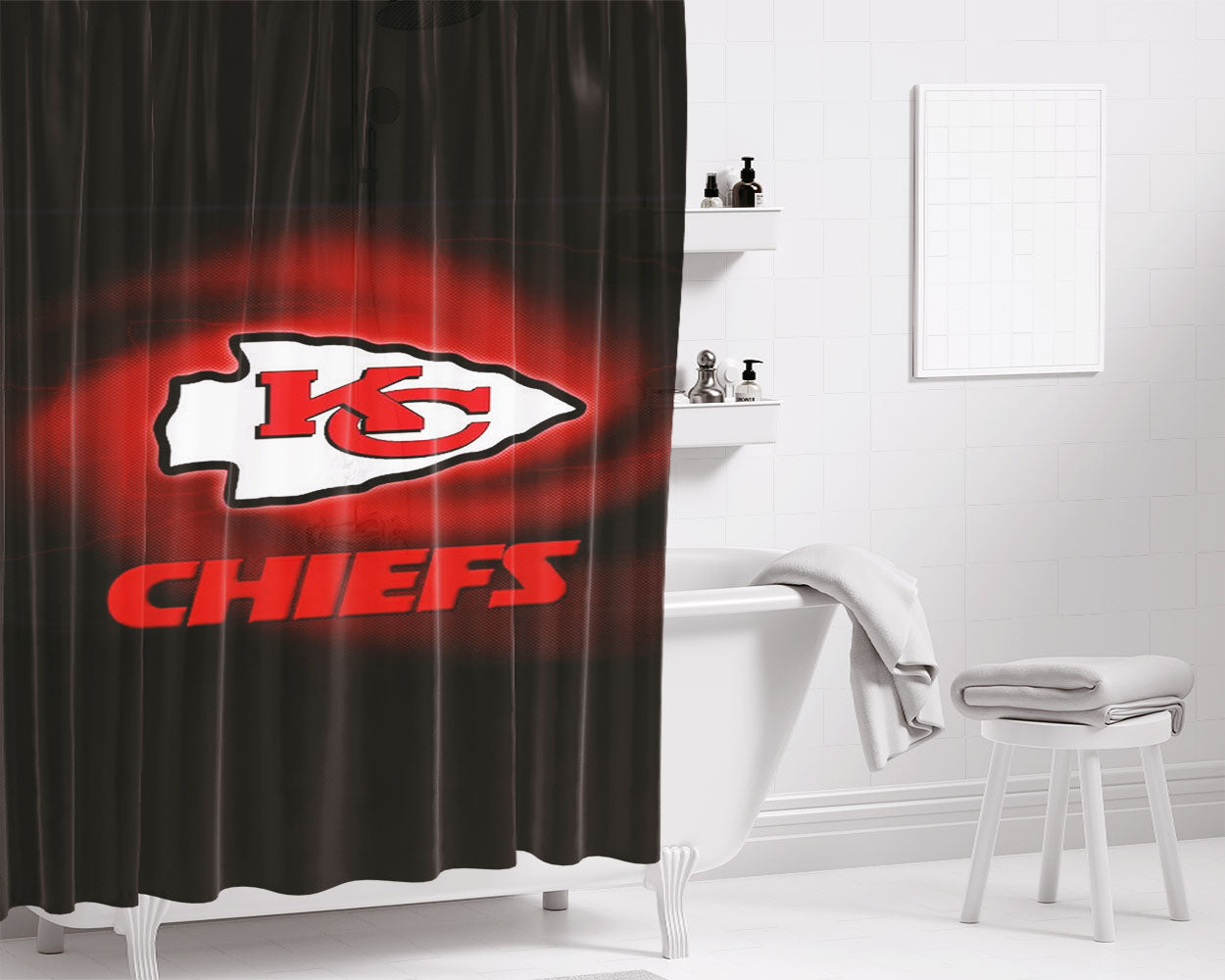 Kansas City Chiefs Logo Bathroom Shower Curtain Fabric Waterproof | 66 X 72 Inch