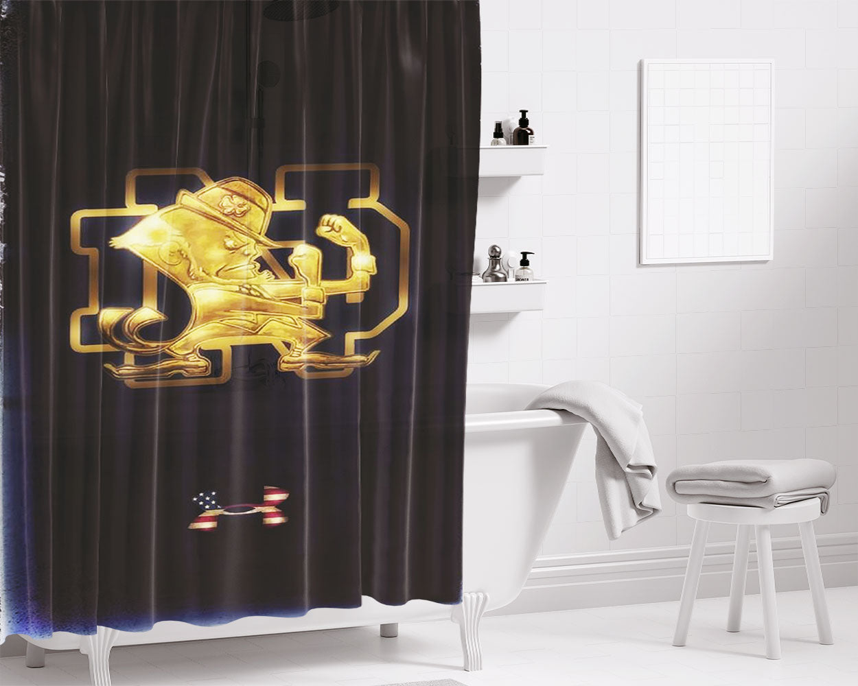 Leprechaun Gold Under Armour Notre Dame Irish Bathroom Shower Curtain Fabric Waterproof | 66 X 72 Inch