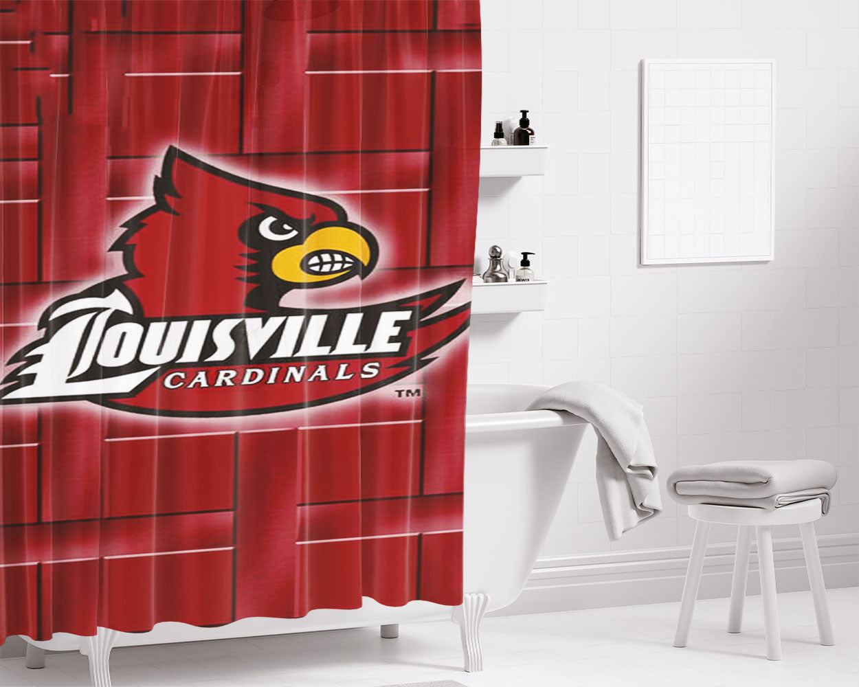 Louisville Cardinal Logo Bathroom Shower Curtain Fabric Waterproof | 66 X 72 Inch