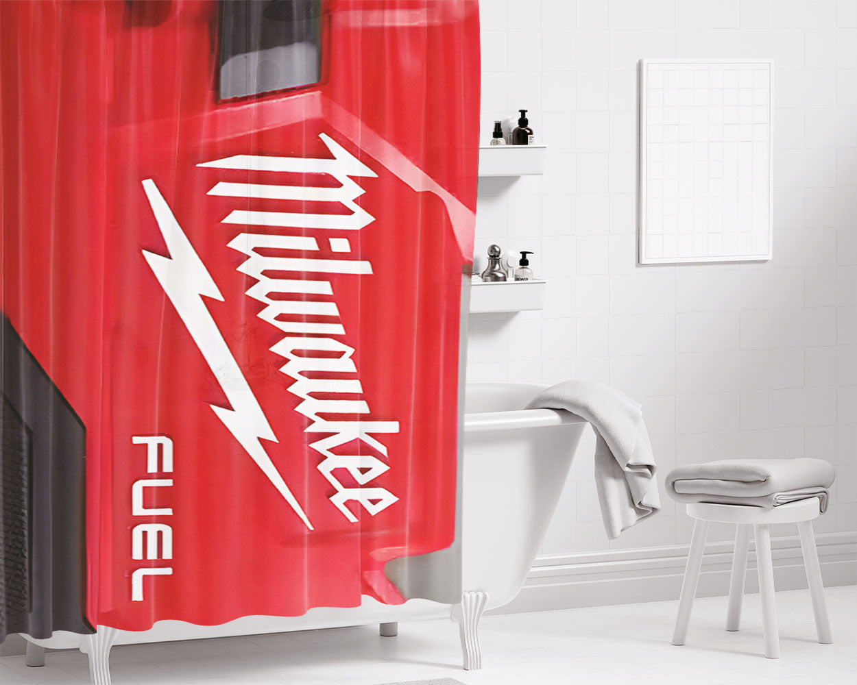 Milwaukee Logo Fuel Icon Bathroom Shower Curtain Fabric Waterproof | 66 X 72 Inch
