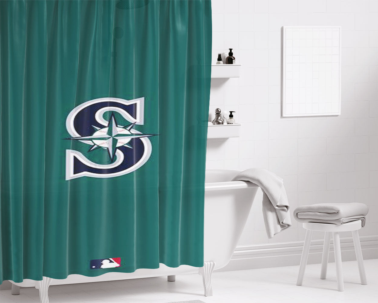 Mlb Seattle Mariners Green Bathroom Shower Curtain Fabric Waterproof | 66 X 72 Inch