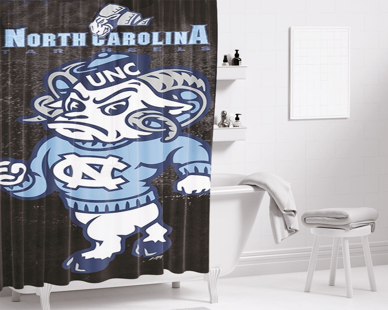 North Carolina Tar Heels New Bathroom Shower Curtain Fabric Waterproof | 66 X 72 Inch
