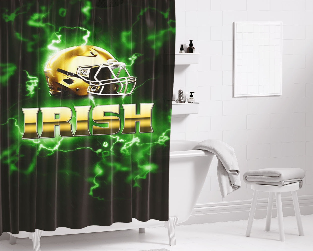 Notre Dame Irish Logo Green Bathroom Shower Curtain Fabric Waterproof | 66 X 72 Inch