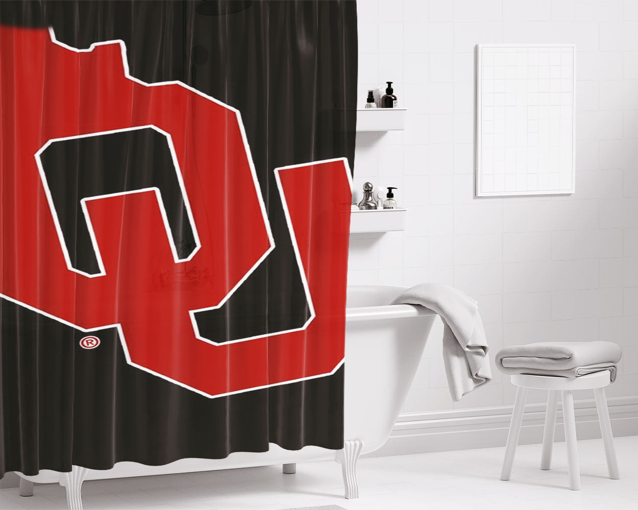 Oklahoma Sooners 2 Aa Bathroom Shower Curtain Fabric Waterproof | 66 X 72 Inch