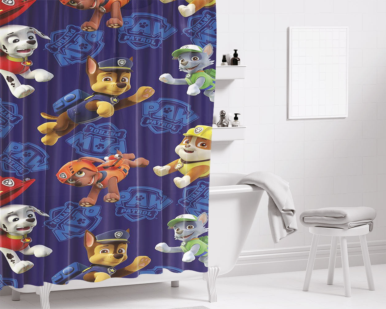 Paw Patrol Dogs Pattern Characters Bathroom Shower Curtain Fabric Waterproof | 66 X 72 Inch