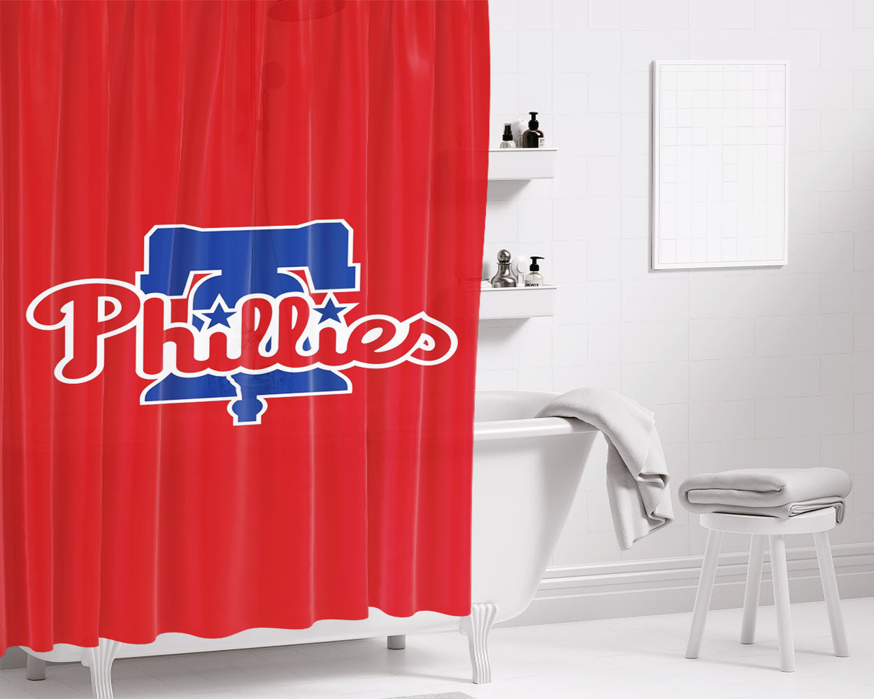 Philadelphia Phillies Feature Bathroom Shower Curtain Fabric Waterproof | 66 X 72 Inch