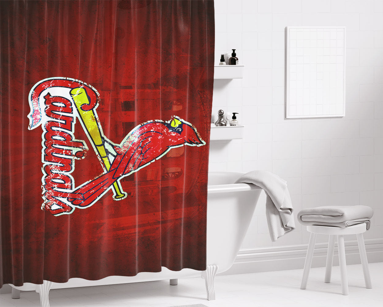 St Louis Cardinals Logo Red Bathroom Shower Curtain Fabric Waterproof | 66 X 72 Inch