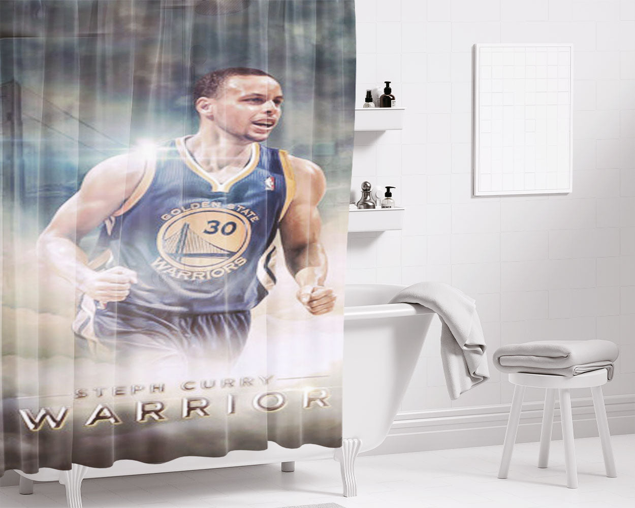 Steph Curry Golden State Warriors Bathroom Shower Curtain Fabric Waterproof | 66 X 72 Inch