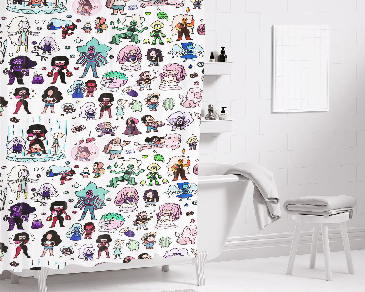 Steven Universe Pattern Wallpaper Bathroom Shower Curtain Fabric Waterproof | 66 X 72 Inch