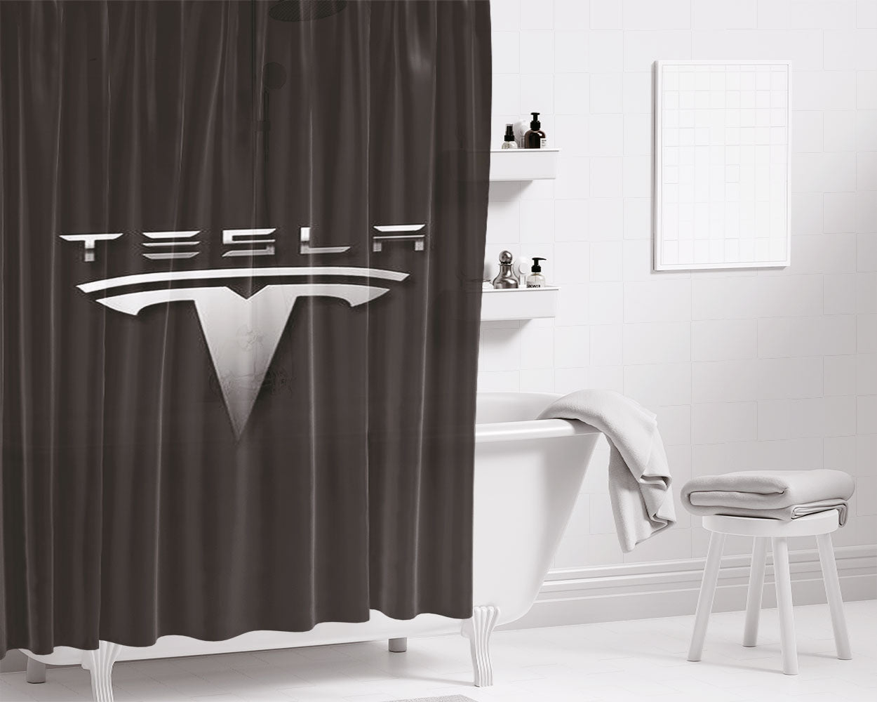 Tesla Car Logo Bathroom Shower Curtain Fabric Waterproof | 66 X 72 Inch