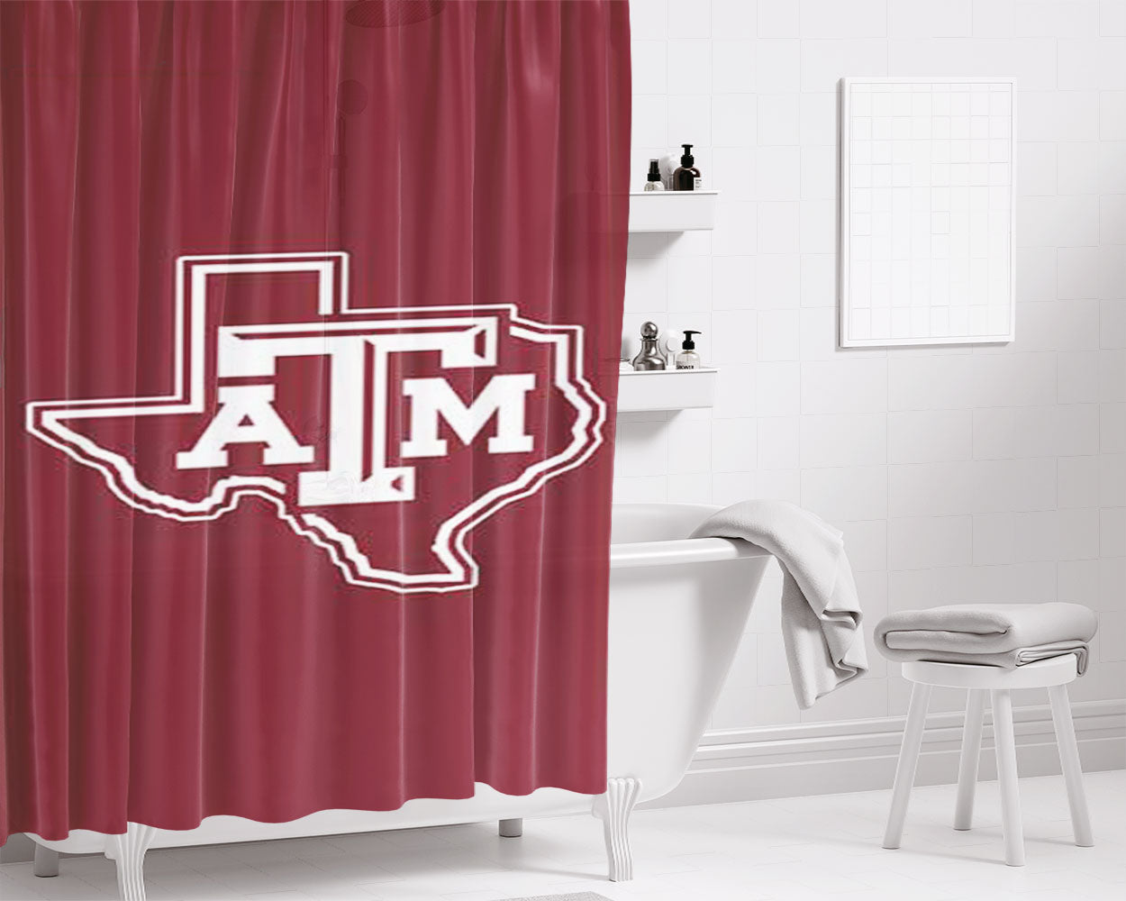 Texas A M Texas Logo Bathroom Shower Curtain Fabric Waterproof | 66 X 72 Inch