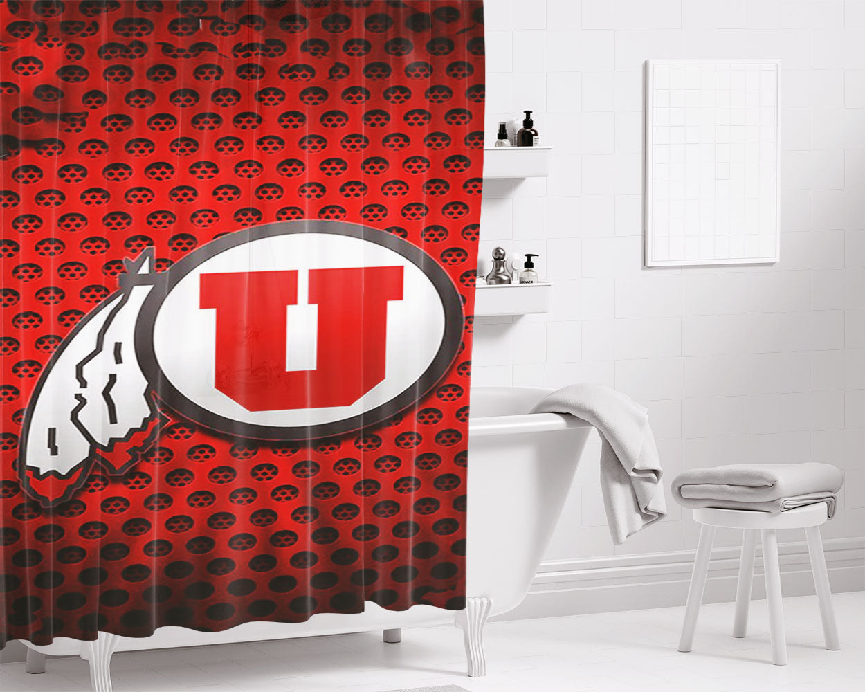 Utah Utes Bathroom Shower Curtain Fabric Waterproof | 66 X 72 Inch