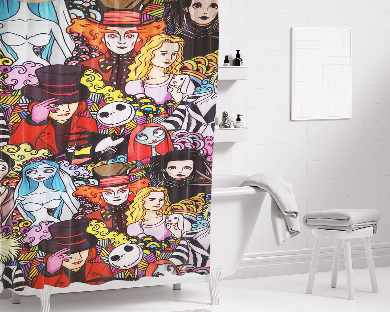 Halloween Johny Depp Pattern Cartoon Bathroom Shower Curtain Fabric Waterproof | 66 X 72 Inch