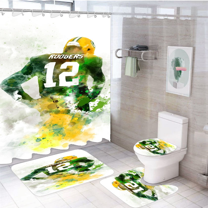 Aaron Rodgers Green Bay Packers American Football Quarterback 4Pcs Bathroom Set Shower Curtain