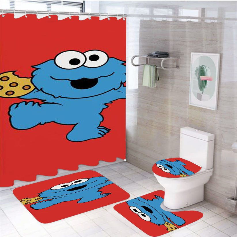 Baby Cookie Monster 4Pcs Bathroom Set Shower Curtain