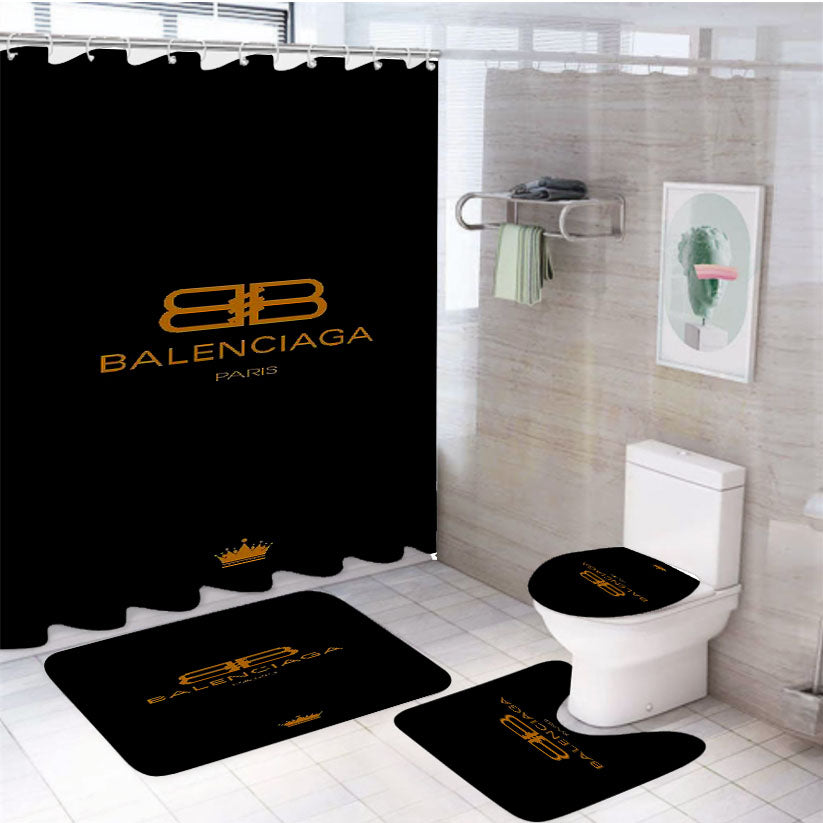 Balenciaga Paris Emblem 4Pcs Bathroom Set Shower Curtain