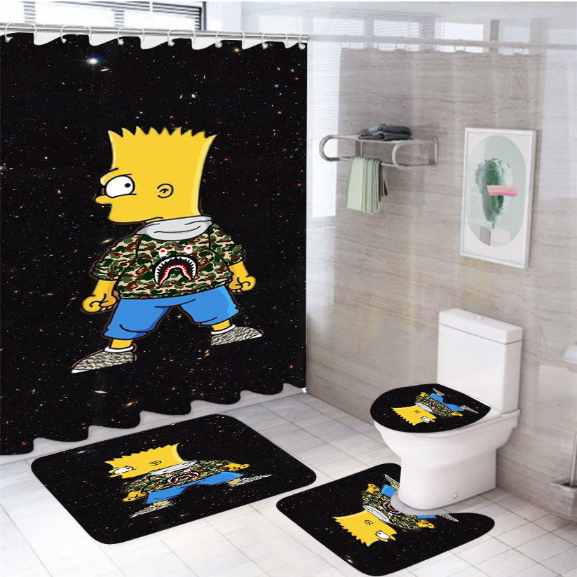 Bart Simpson Bape 4Pcs Bathroom Set Shower Curtain