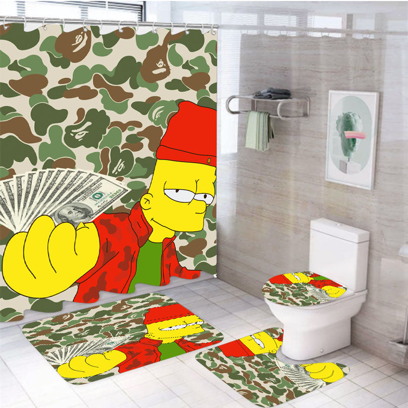 Bart Simpson Dollar 4Pcs Bathroom Set Shower Curtain