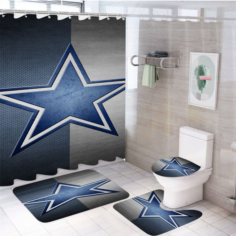 Blue Grey Star Dallas Cowboys Texture 4Pcs Bathroom Set Shower Curtain