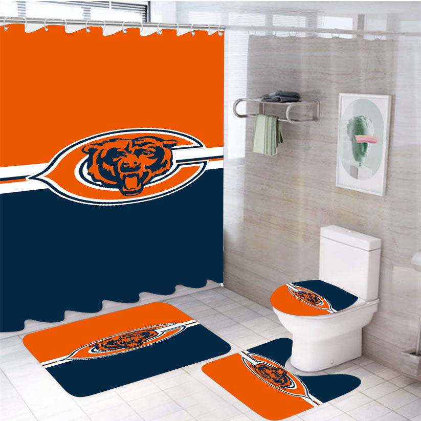 Blue Orange Chicago Bears Wallpaper 4Pcs Bathroom Set Shower Curtain