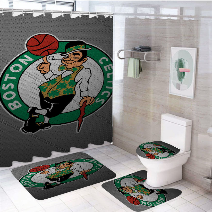 Boston Celtics Softball Logo Wallpaper 4Pcs Bathroom Set Shower Curtain