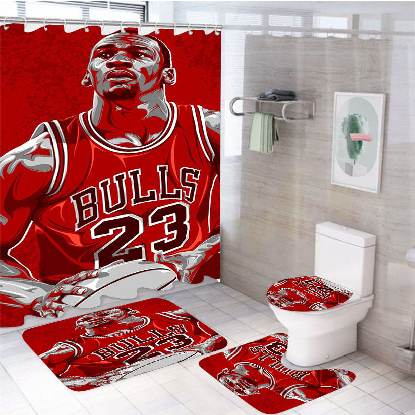 Bulls Man Jordan Chicago H 4Pcs Bathroom Set Shower Curtain
