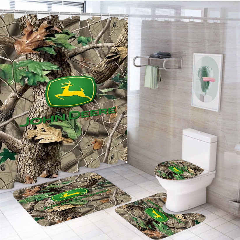 Camo John Deere Real Tree Logo 4Pcs Bathroom Set Shower Curtain