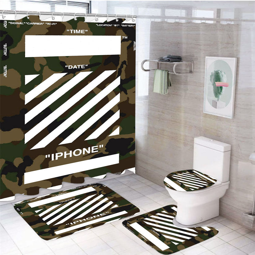 Camouflage Off White Style 4Pcs Bathroom Set Shower Curtain