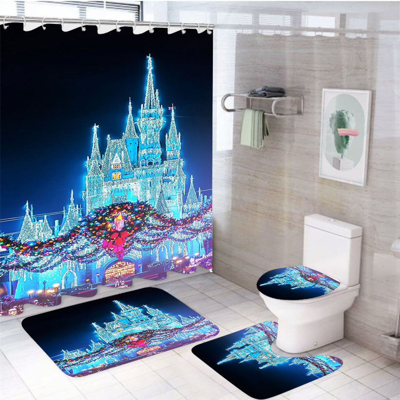 Christmas Disney Castle 4Pcs Bathroom Set Shower Curtain