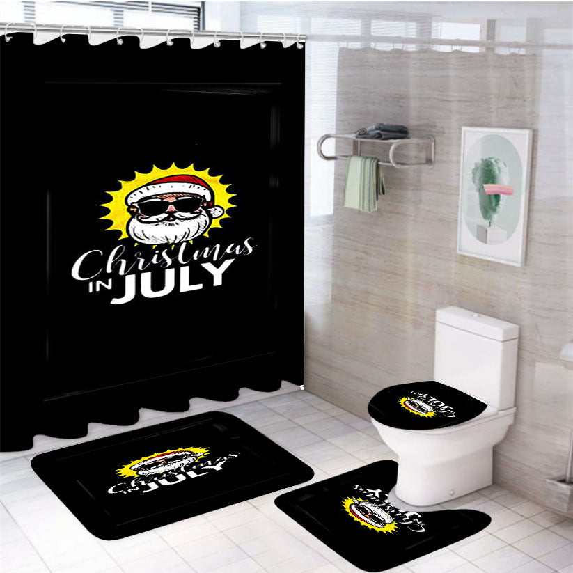 Christmas In July Santa With Sunglasses In The Summer Sun 4Pcs Bathroom Set Shower Curtain