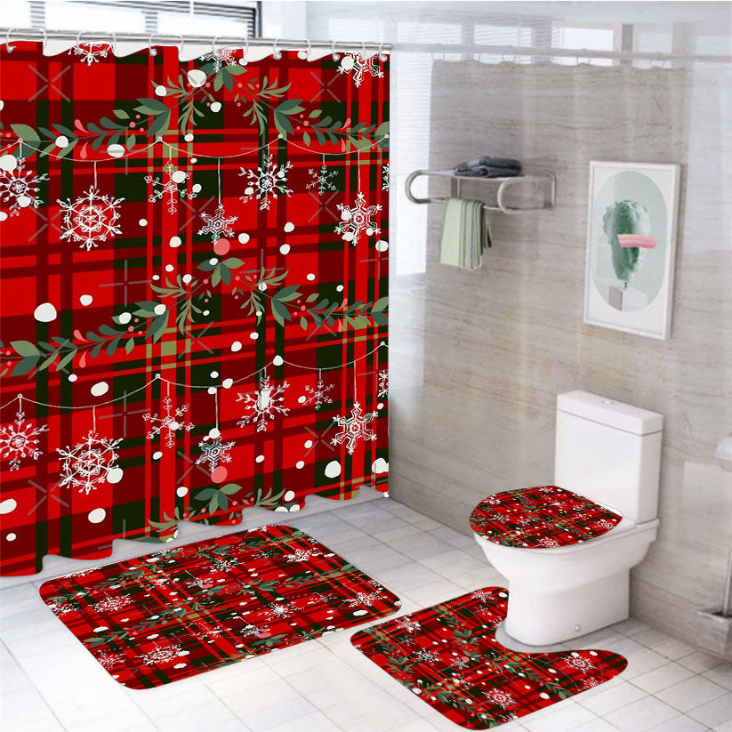 Christmas Snowflake Tartan 4Pcs Bathroom Set Shower Curtain