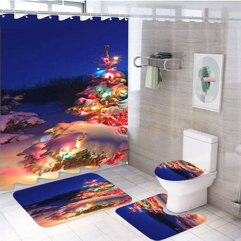 Christmas Tree Lit Up 4Pcs Bathroom Set Shower Curtain