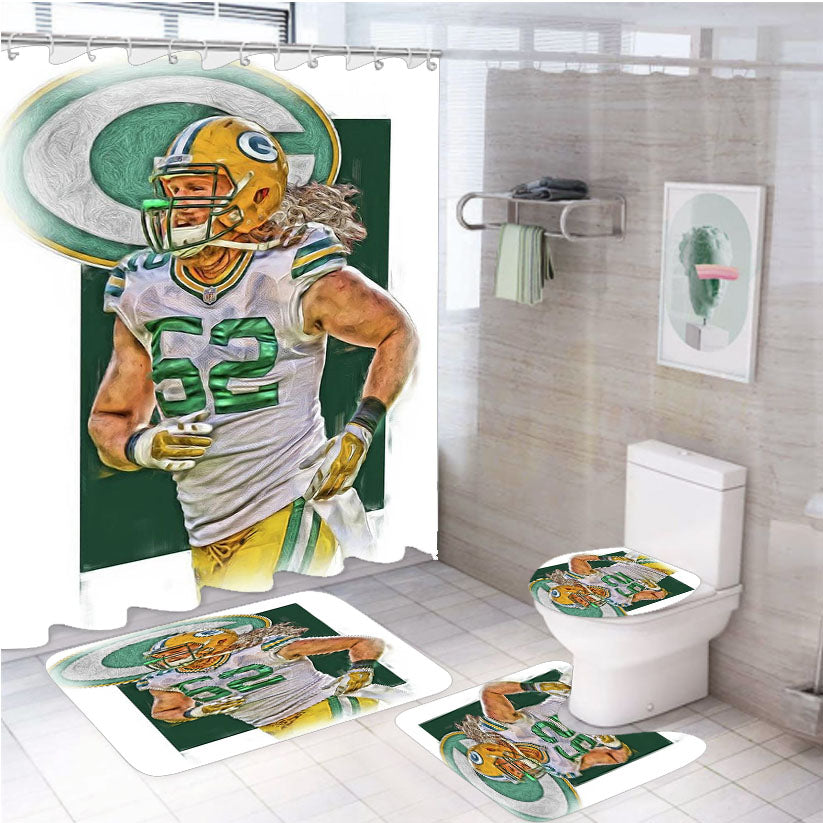 Clay Matthews Green Bay Packers Oil Art 4Pcs Bathroom Set Shower Curtain
