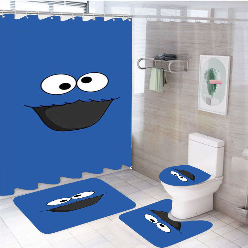 Cookie Monster Googly Eyes 4Pcs Bathroom Set Shower Curtain