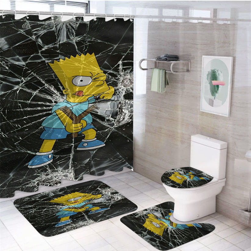 Crack Simpson Slingshot 4Pcs Bathroom Set Shower Curtain