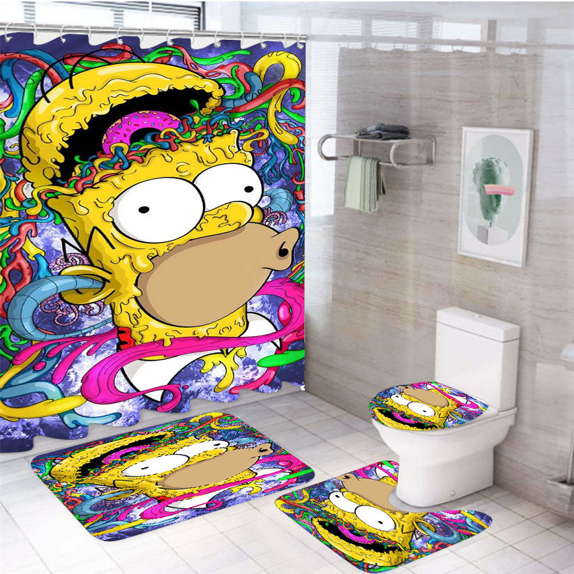Crazy Homer J Simpsons Fan Art 4Pcs Bathroom Set Shower Curtain