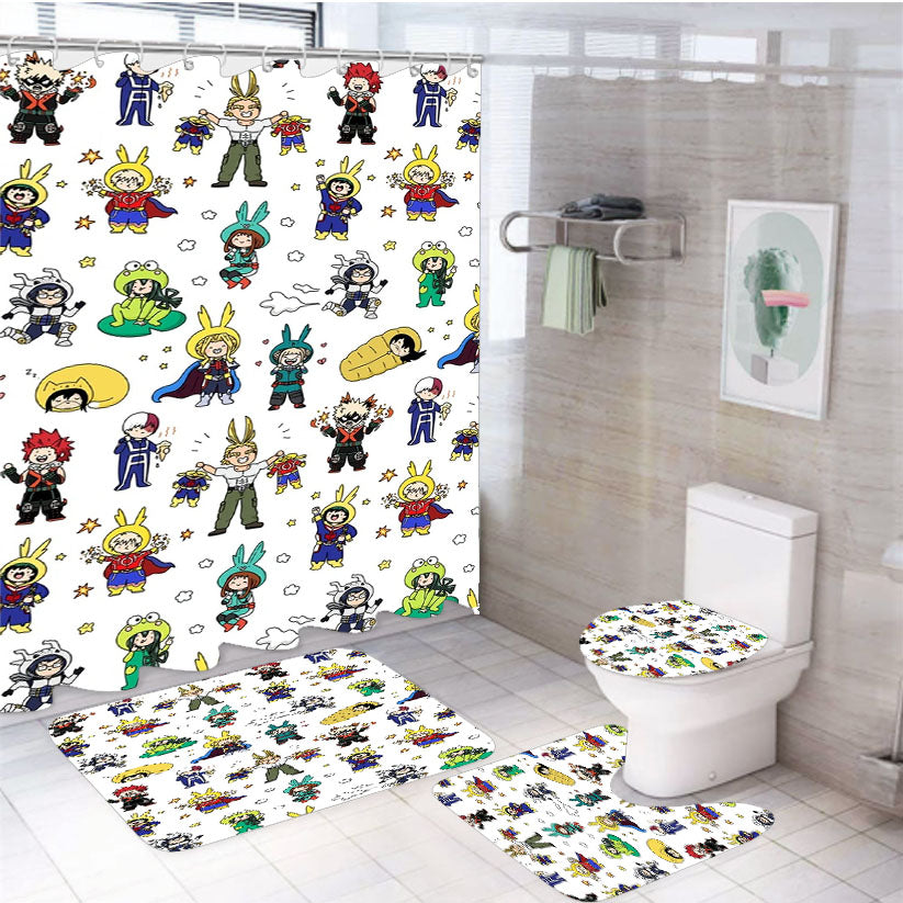 Cute Boku No Hero Academia Characters Pattern 4Pcs Bathroom Set Shower Curtain