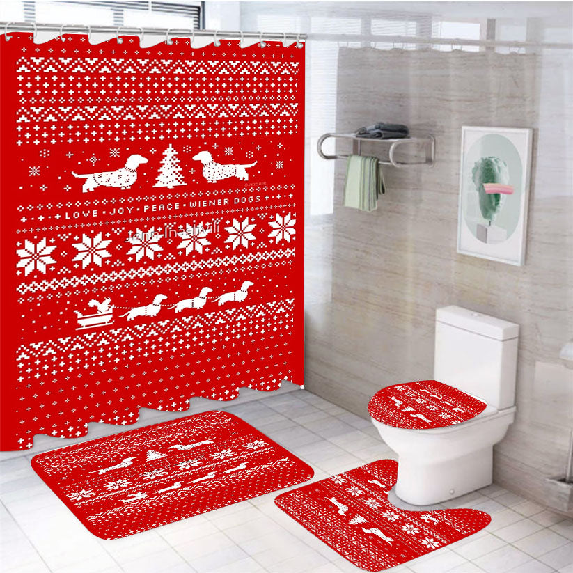 Dachshunds Christmas Sweater Pattern 4Pcs Bathroom Set Shower Curtain