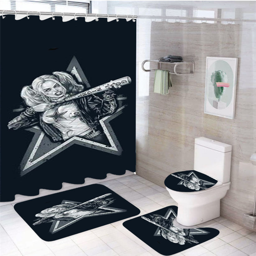 Dallas Cowboys Harley Quinn 4Pcs Bathroom Set Shower Curtain
