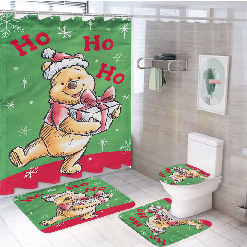 Disney Very Merry Christmas Pooh 4Pcs Bathroom Set Shower Curtain
