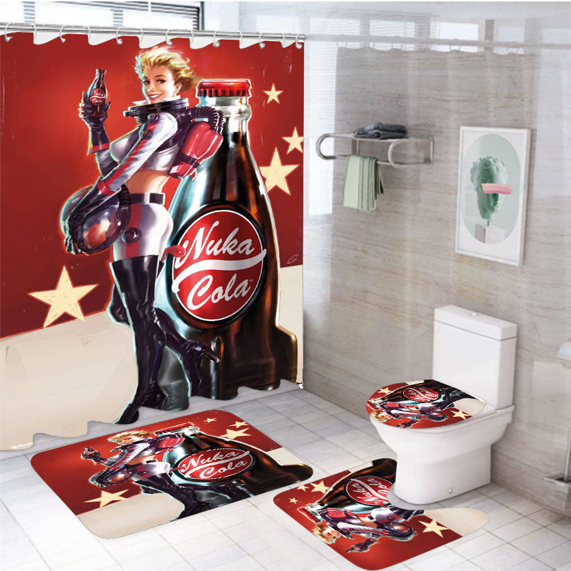 Fallout 4 Nuka Cola Mini Poster 4Pcs Bathroom Set Shower Curtain