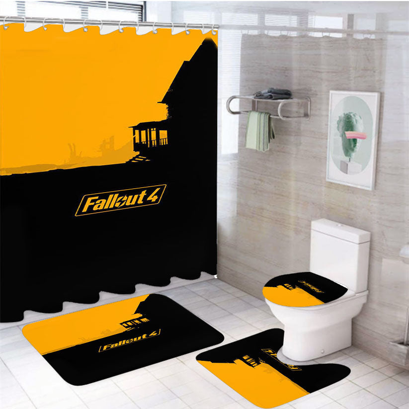 Fallout 4 Silhouette 4Pcs Bathroom Set Shower Curtain