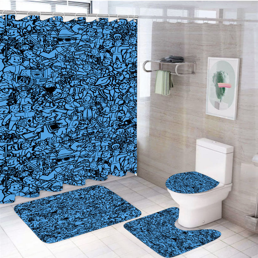 Fallout Vault Boy Collage 4Pcs Bathroom Set Shower Curtain